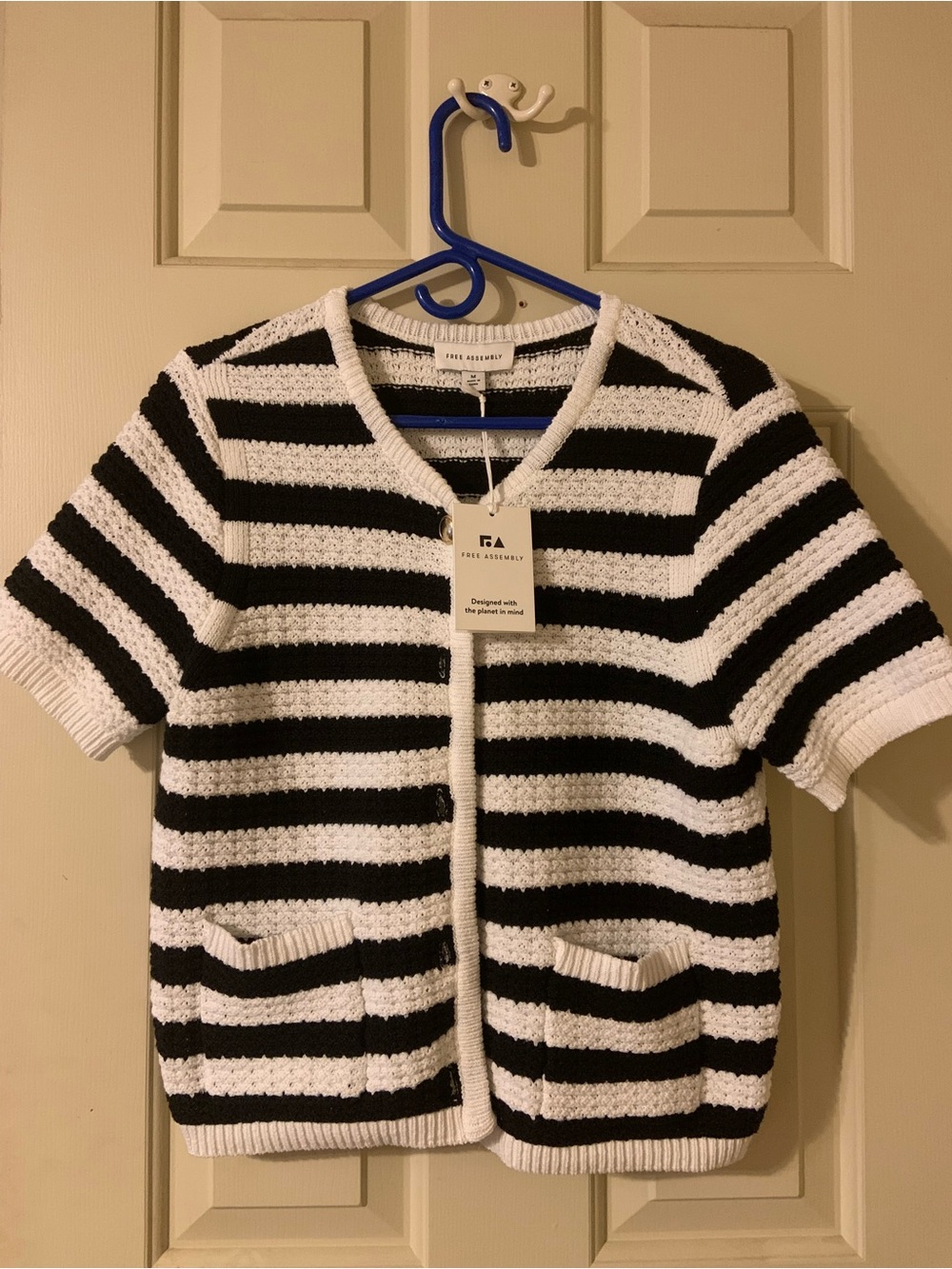 NWT Striped Black & White Knit Short-Sleeve Cardigan